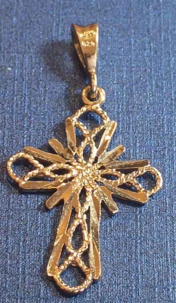 Vintage Beautiful 18k Yellow Gold Over Sterling Silver 925 Cut Design Cross…