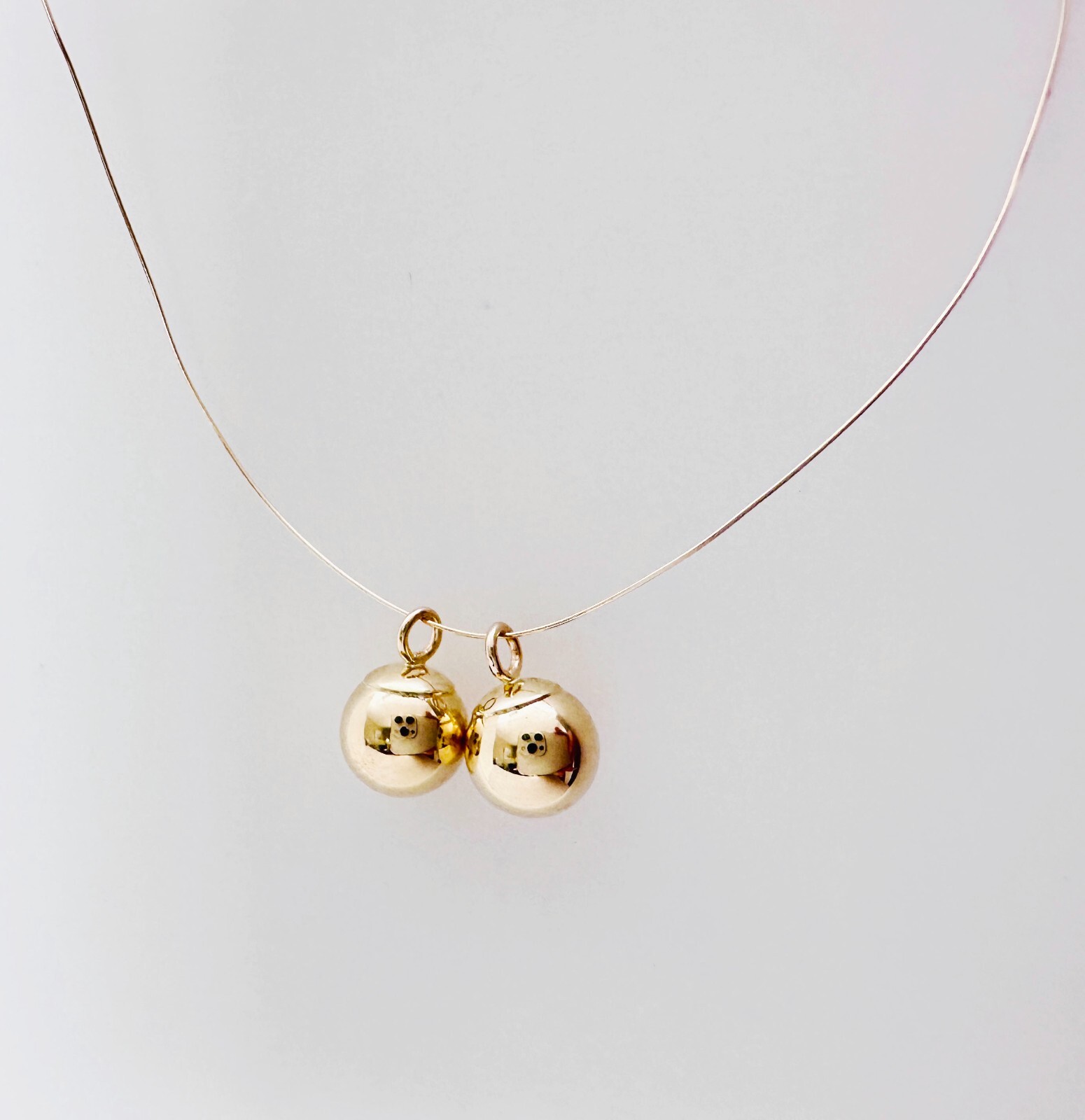 SET of 2 – 14K Solid Yellow Gold 6mm Ball Bead Mini Charms Drop Dangles 6×8.6mm