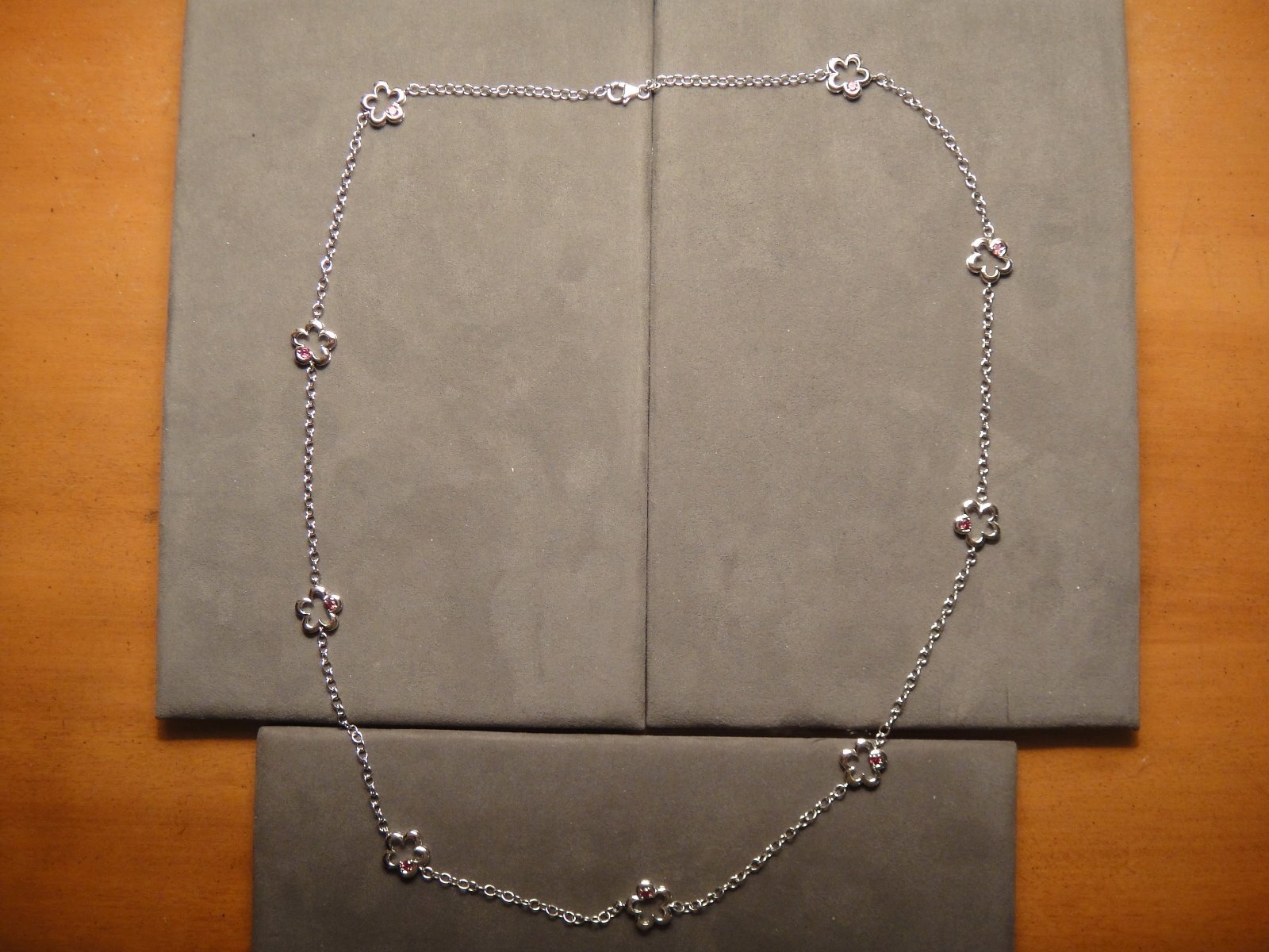 NEW solid sterling 30″ chain 9 station necklace with rhodolite garnets rhodium