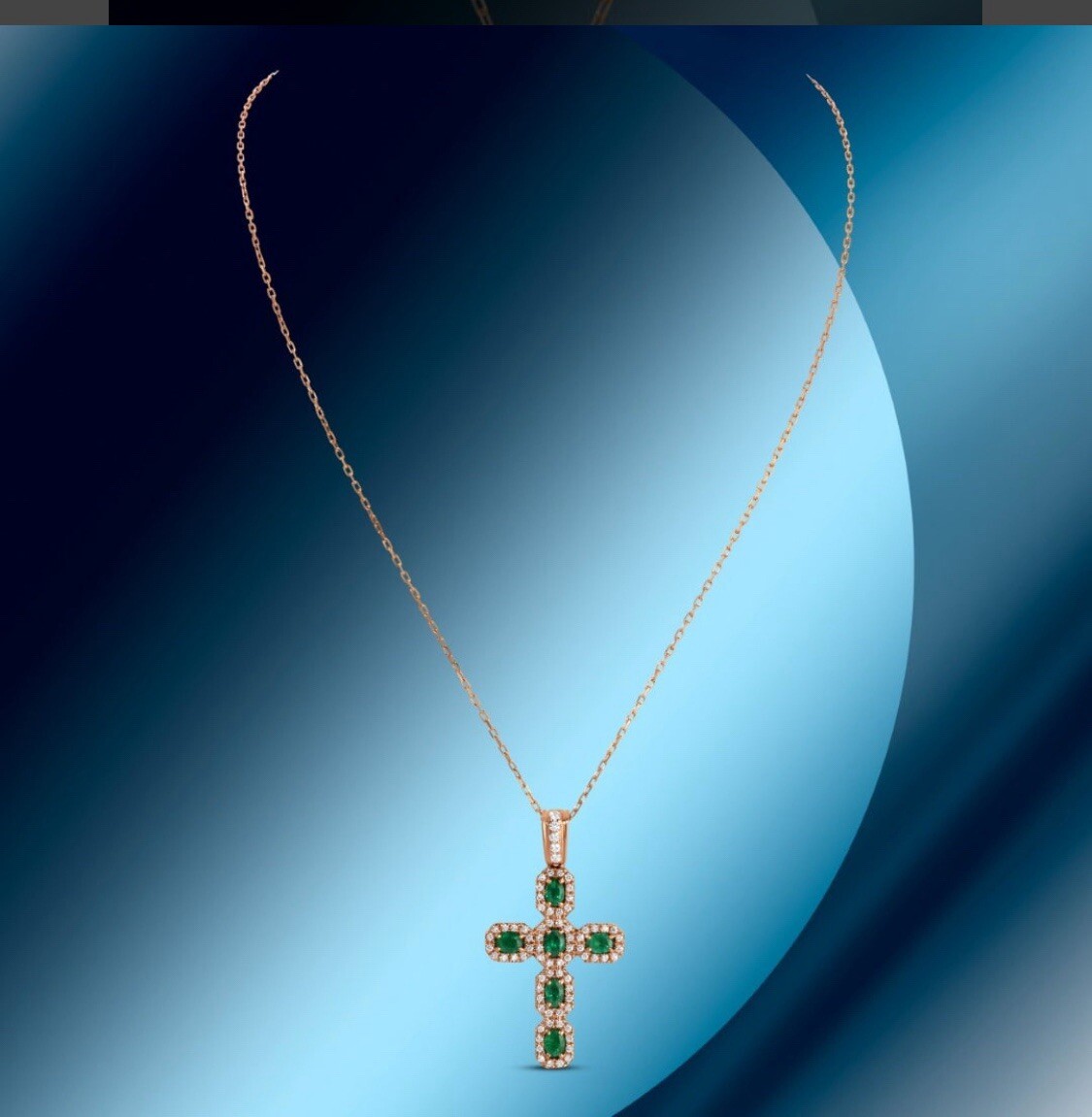 14K Gold 1.22cts Emerald & 0.55cts Diamond Pendant Cross