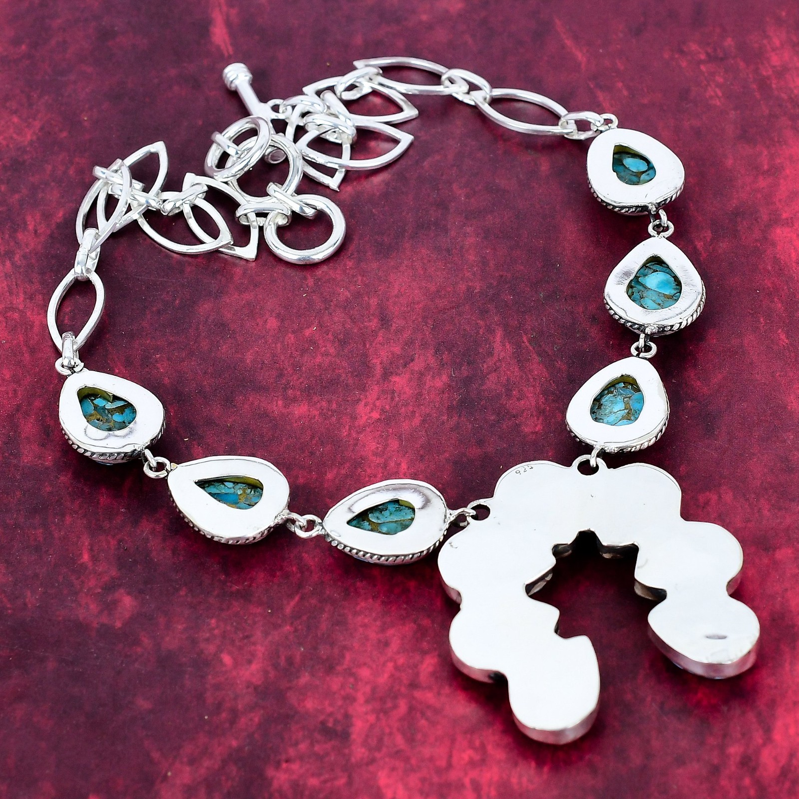 Copper Blue Turquoise Gemstone Handmade 925 Sterling Silver Jewelry Necklace