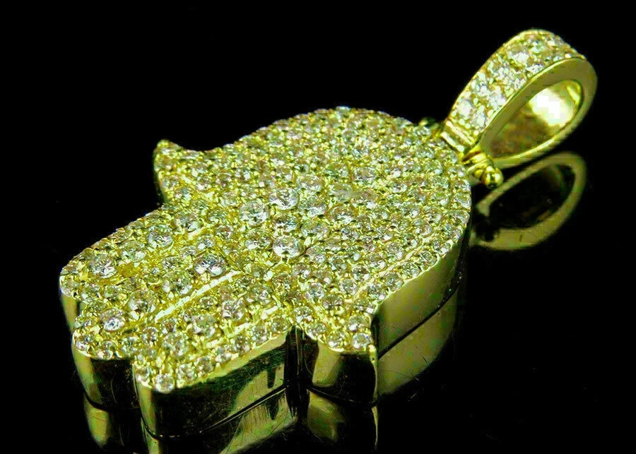 14K Yellow Gold Finish 2CT Round Cut DVVS1 Diamond Hamsa Hand Pendant Charm