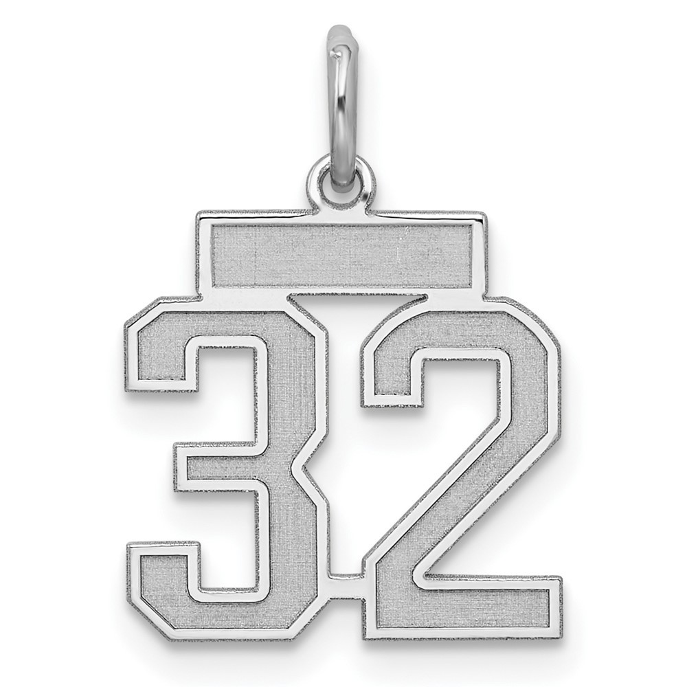 Sterling Silver/Rhodium-plated Satin Number 32 Charm Necklace Womens