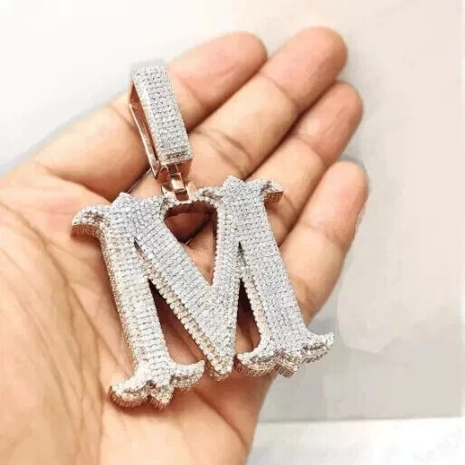 1.50Ct Round Cut Real Moissanite Custom Initial Pendant 14K Rose Gold Plated