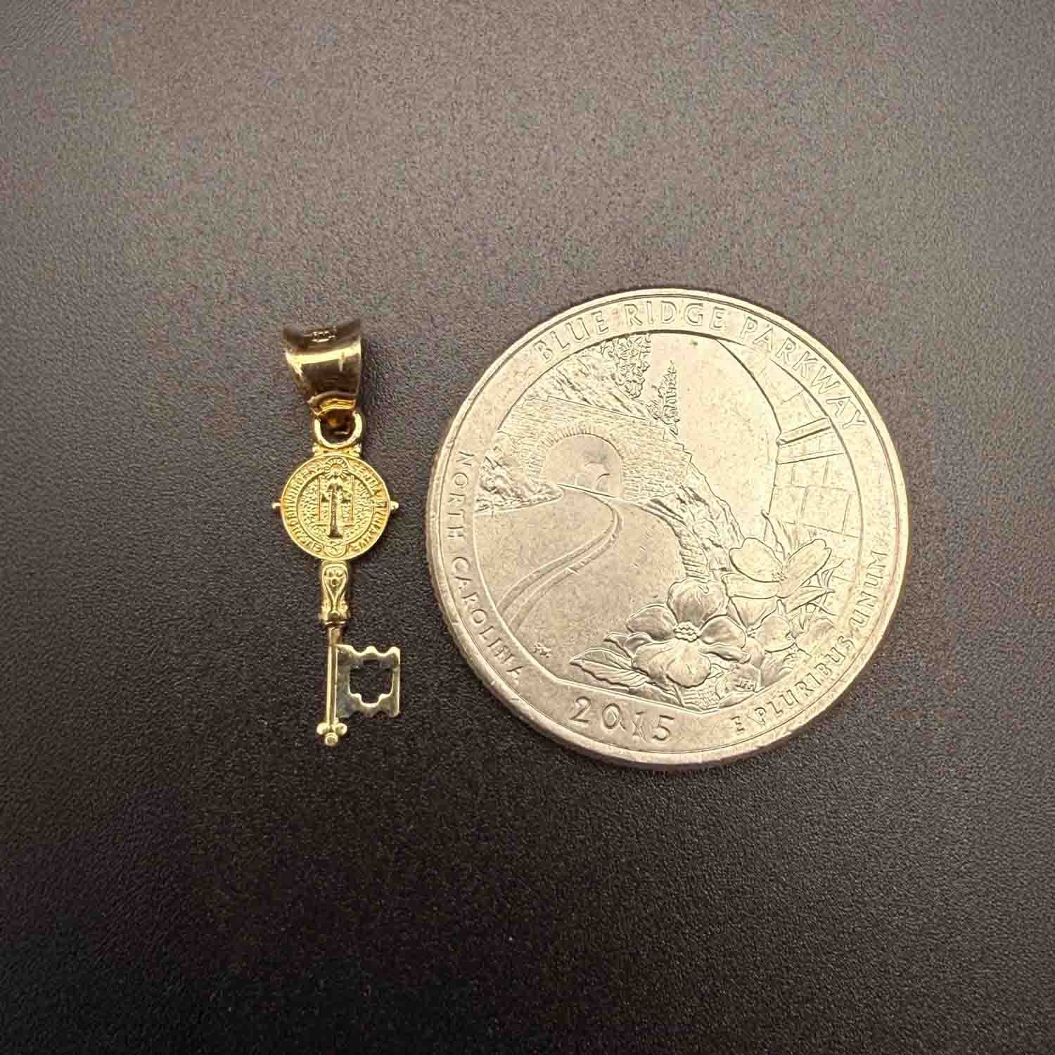 Solid 14K Gold Saint Benedict Key Pendant – Llave de San Benito Charm