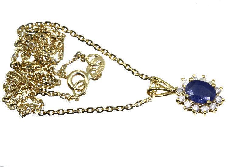 1.14ct Sapphire & Diamond Necklace in 18K & 14K Yellow Gold