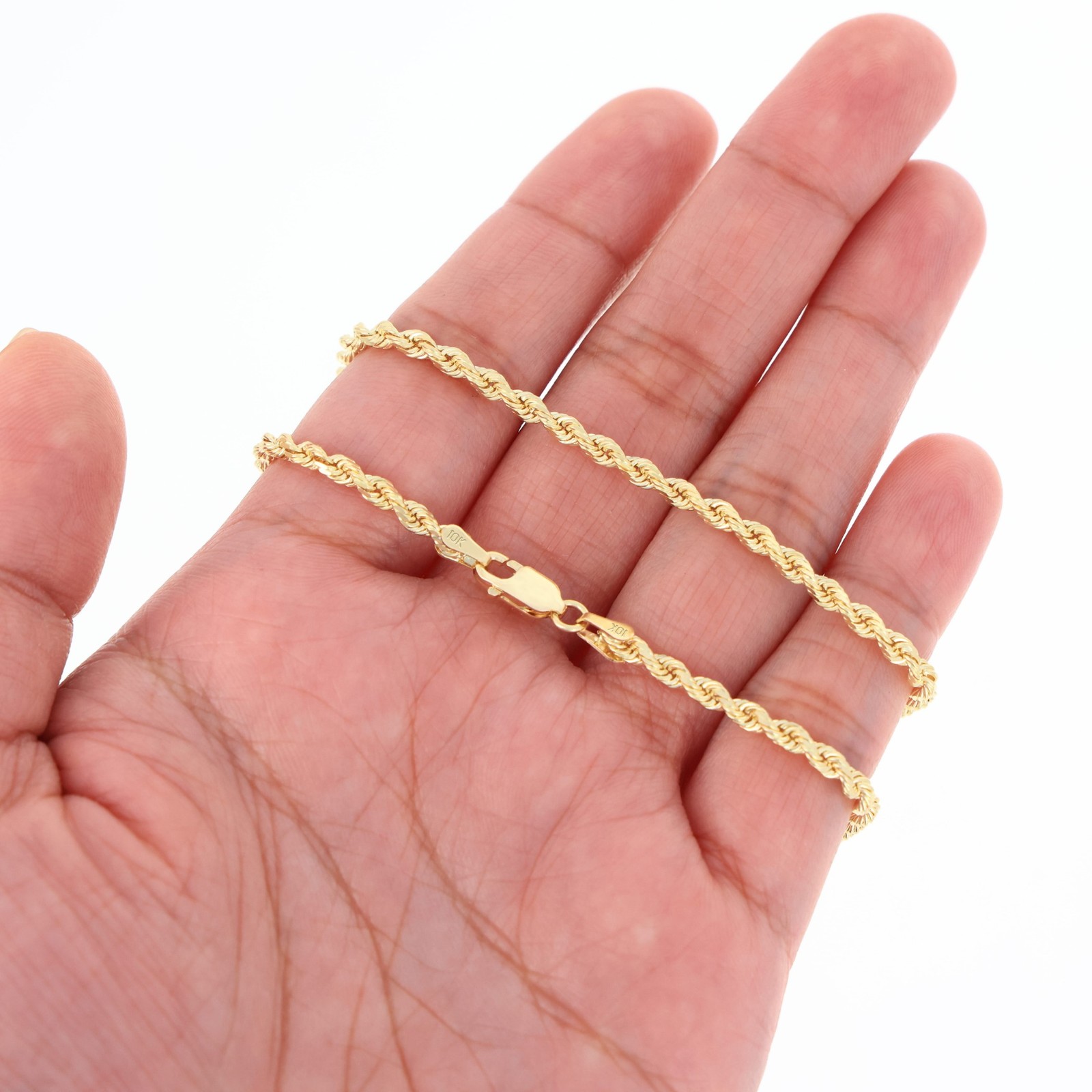 10K Yellow Gold 3mm Diamond Cut Rope Chain Pendant Necklace Mens Womens 16″- 30″