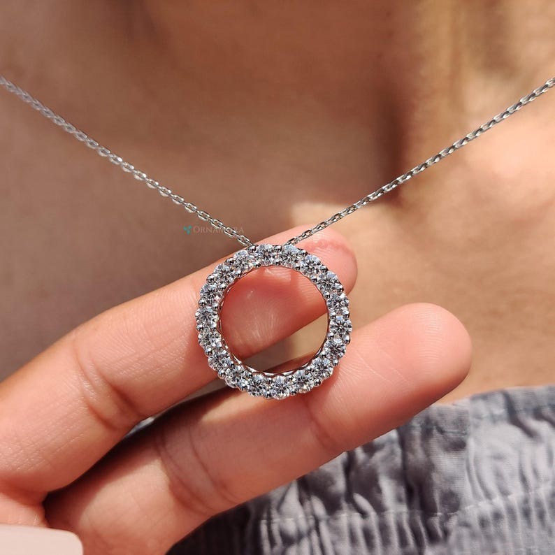 14K White Gold Natural Diamond Pendant Chain Anniversary Gift For Women GH/SI