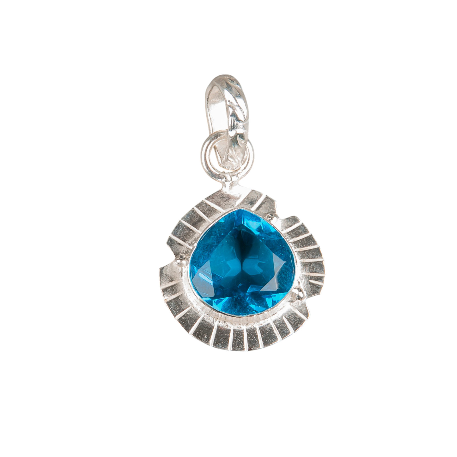 Swiss Blue Topaz Gemstone 925 Solid Silver Chain Pendent 1.15″ Gift For Wife