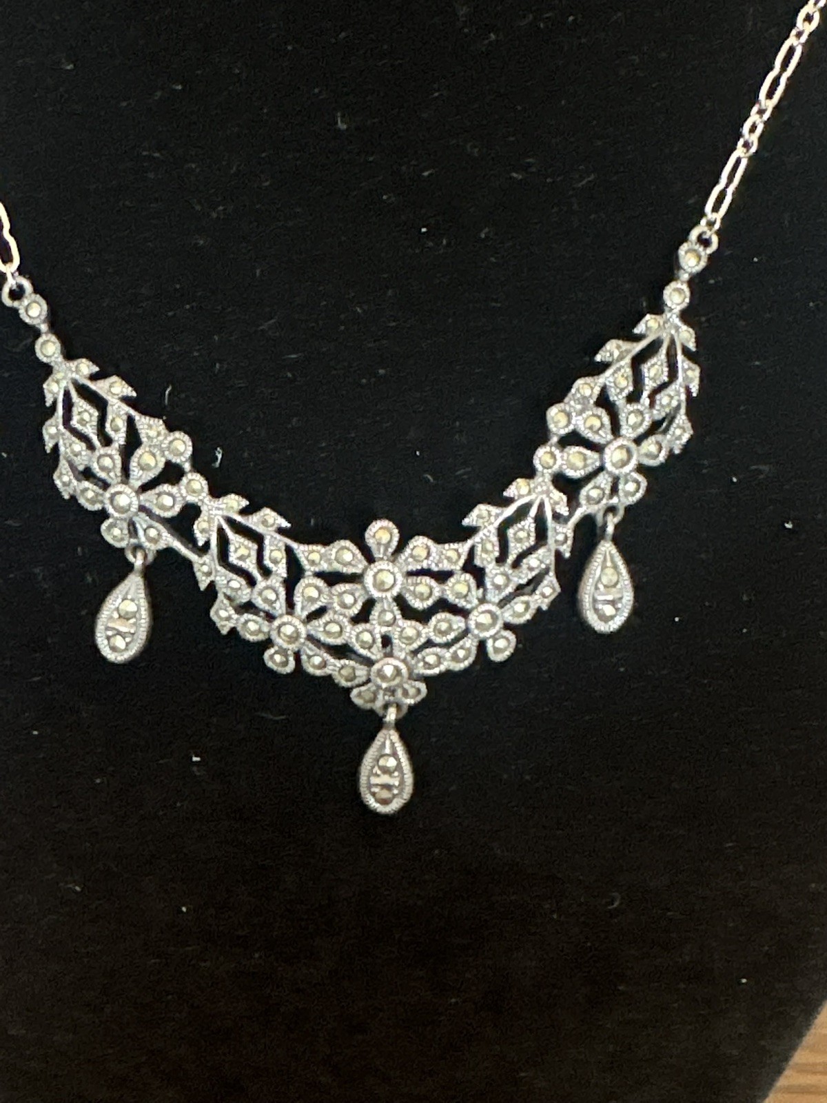 Stunning Sterling Silver & Marcasite Necklace Judith Jack Retro 2000 LE