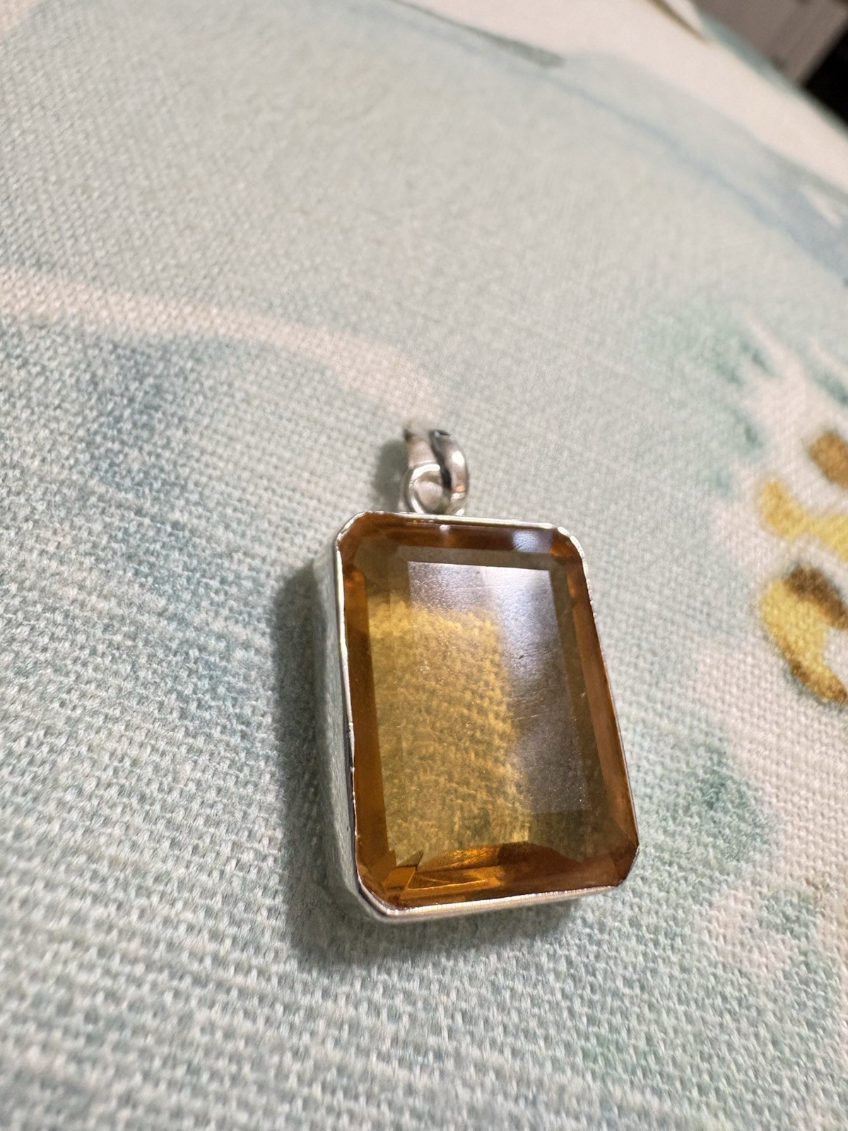 Sterling Silver Genuine 14Ct Emerald Cut Citrine Gemstone Pendant-Pendant Only