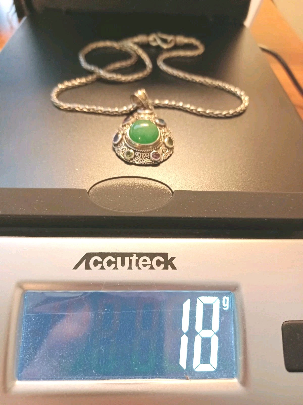 Burmese Green Jade Diamond Pendant Necklace in 925 Sterling Silver.