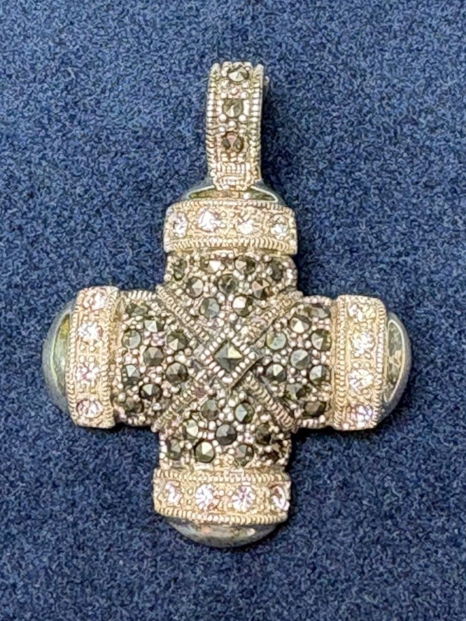 Judith Ripka Sterling Silver Maltese Cross in Marcasite Stones