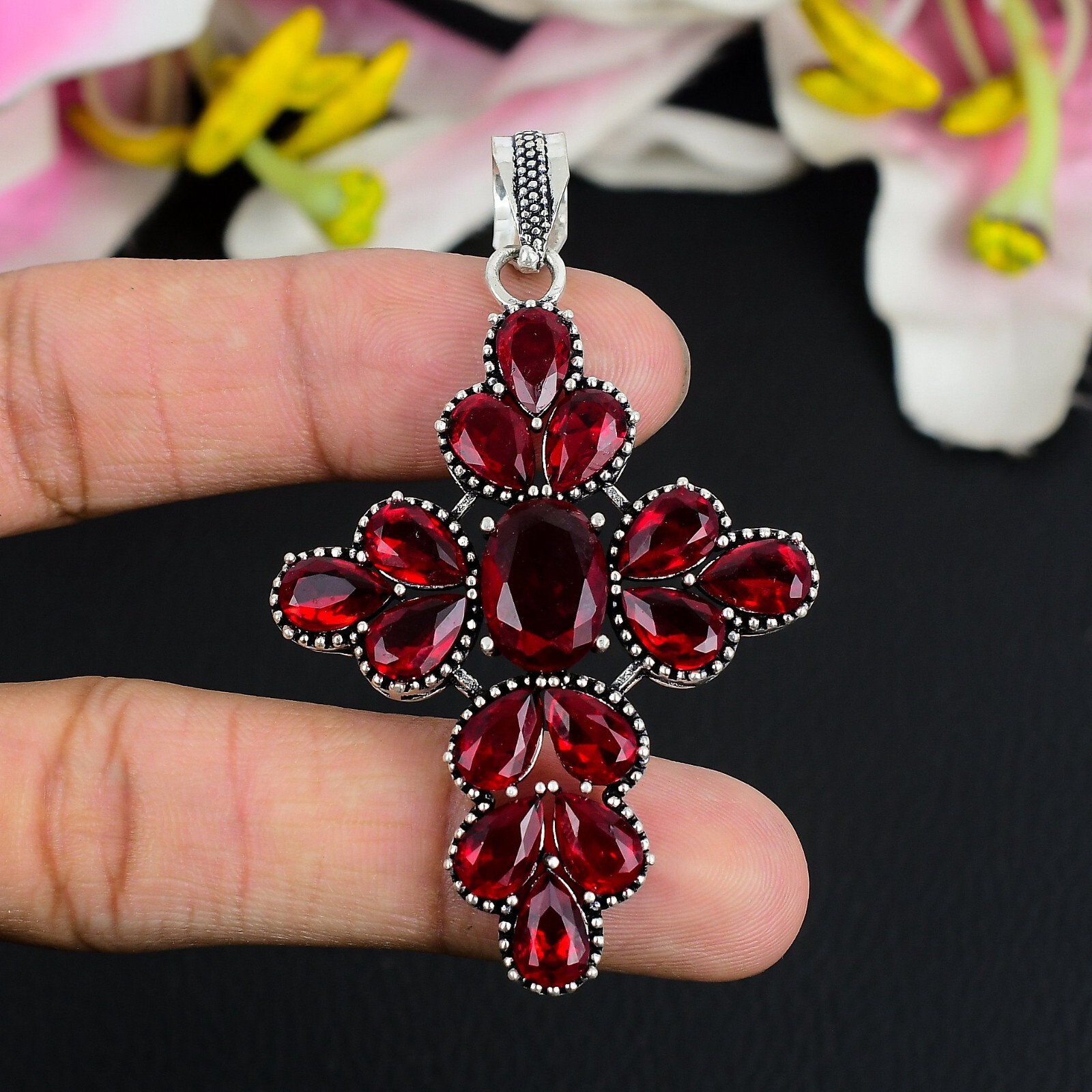 Red Garnet Gemstone handmade Antique 925 Sterling Silver Jewelry Pendant