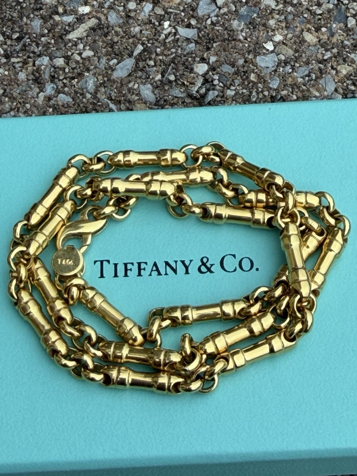 Tiffany & Co 18K Gold Barrel Bar Link 4mm Chain Necklace, 20 Inches, 45.2 Grams
