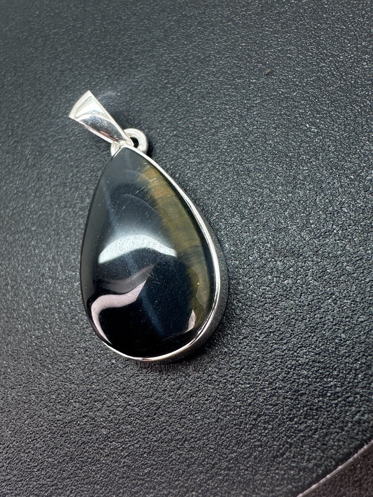 Sterling Silver Unknown Black Stone Pendant Teardrop 1.25” Tall