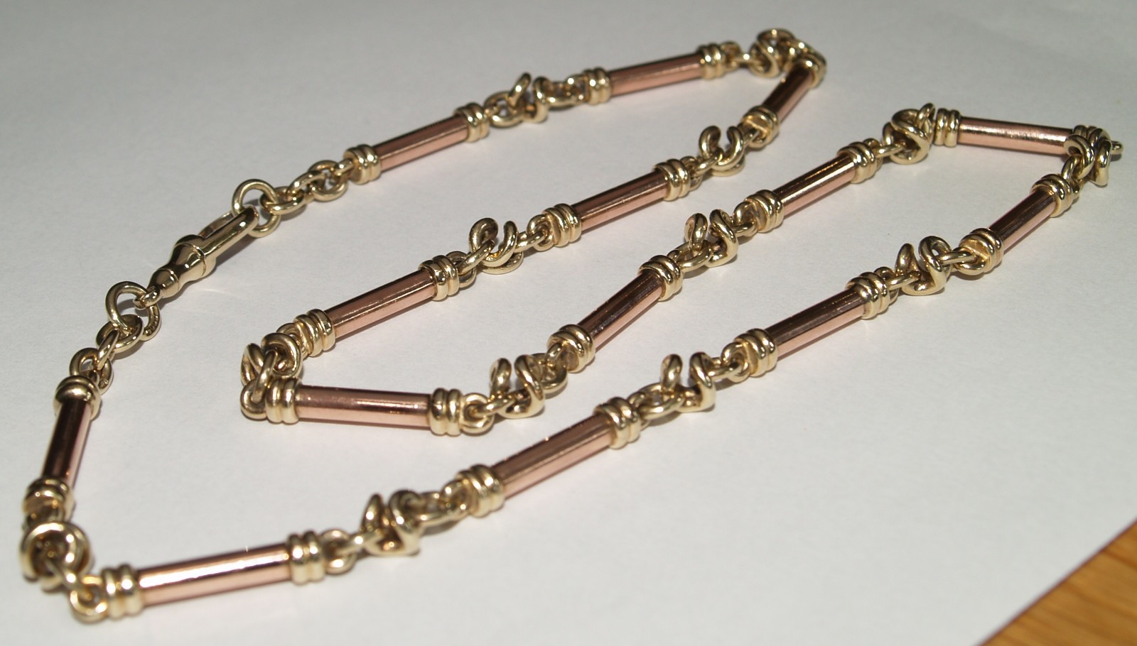 Heavy 45 gram 9ct Yellow And Rose Gold Bar Link Necklace 51cm