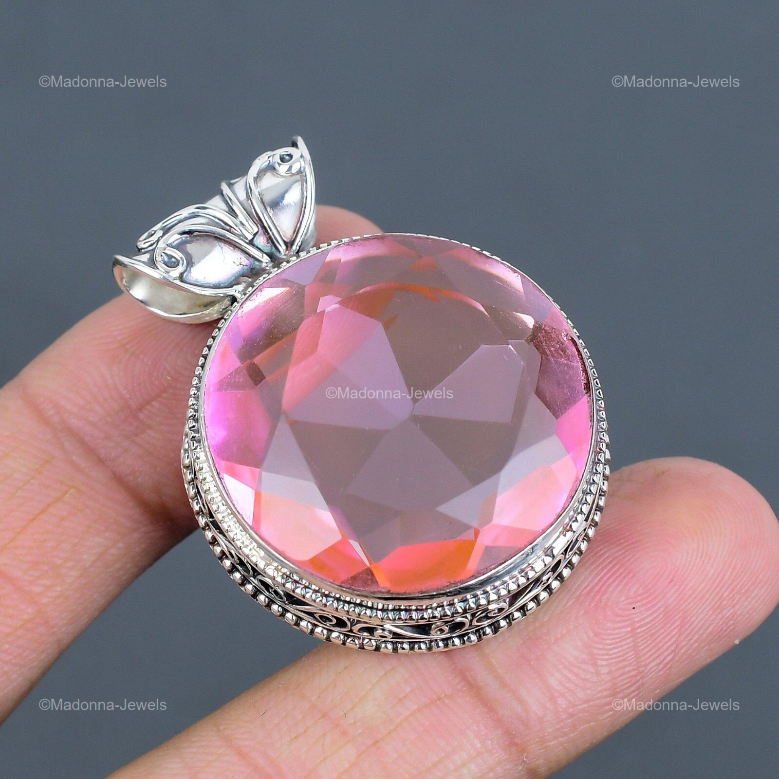 Valentines Deal Natural Pink Kunzite 925 Sterling Silver Vintage Pendant Jewelry