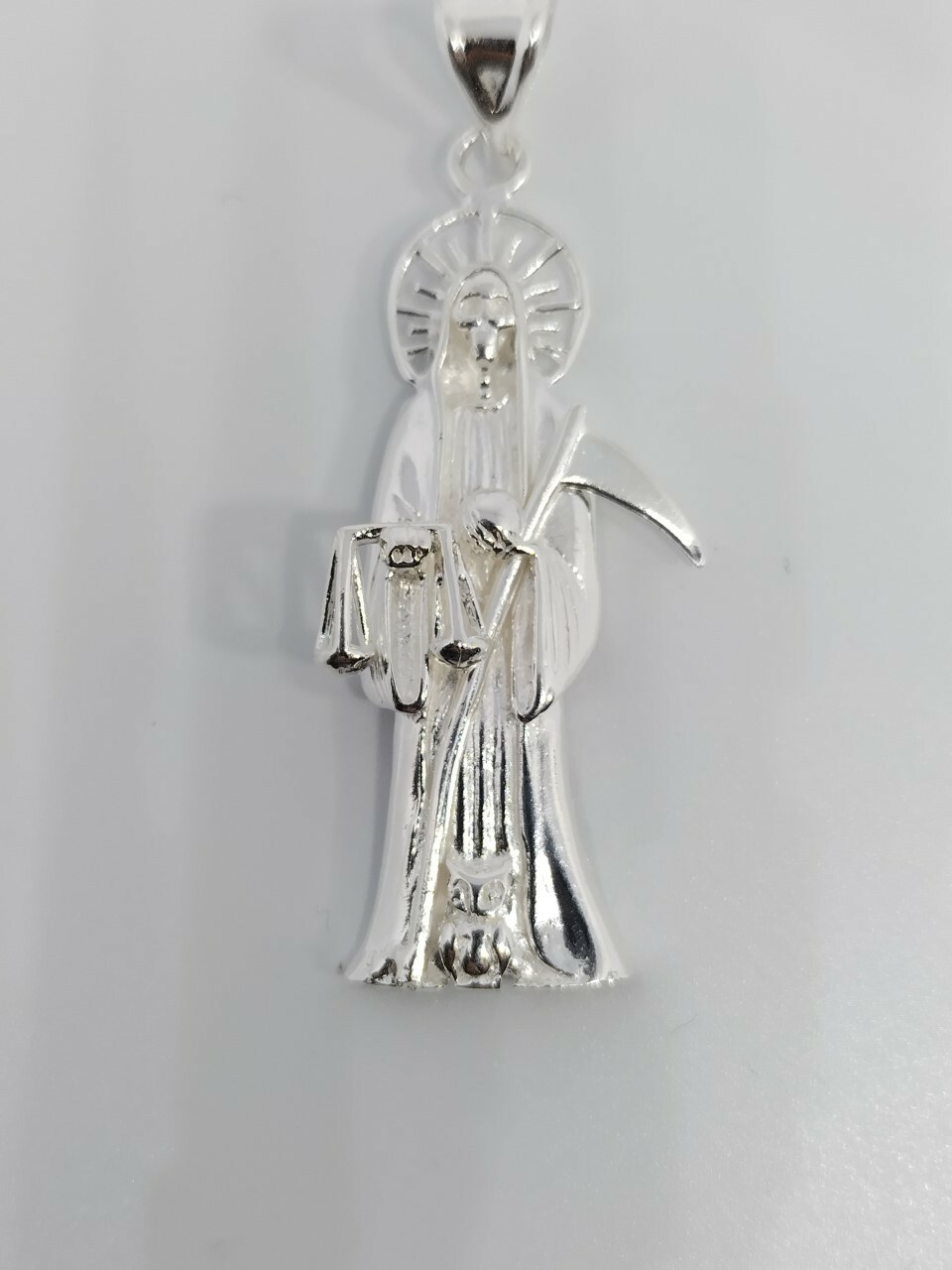 Sterling Silver Grim Reaper pendant Dije de la Santa Muerte en Plata REAL 925 3″