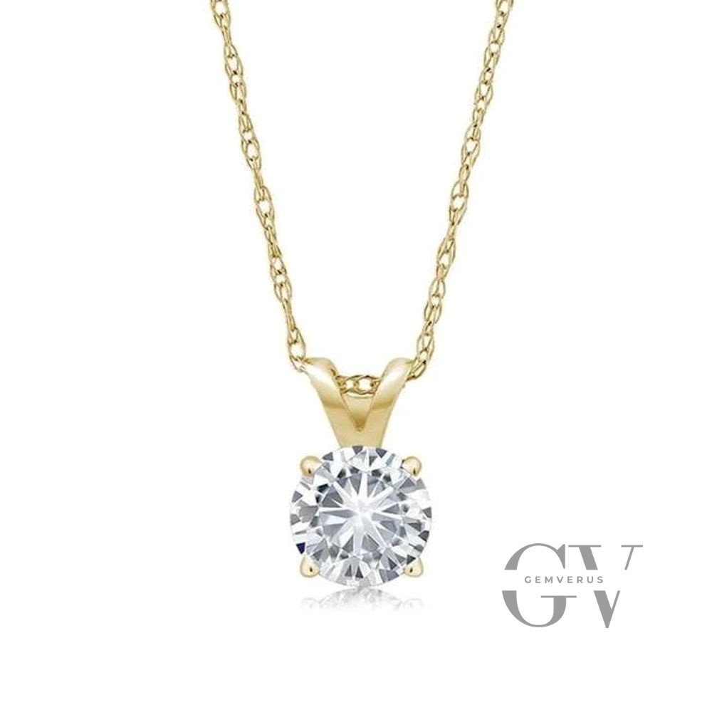 Moissanite Solitaire Wedding Pendant Solid 14K Yellow Gold 1.50 Carat Round Cut