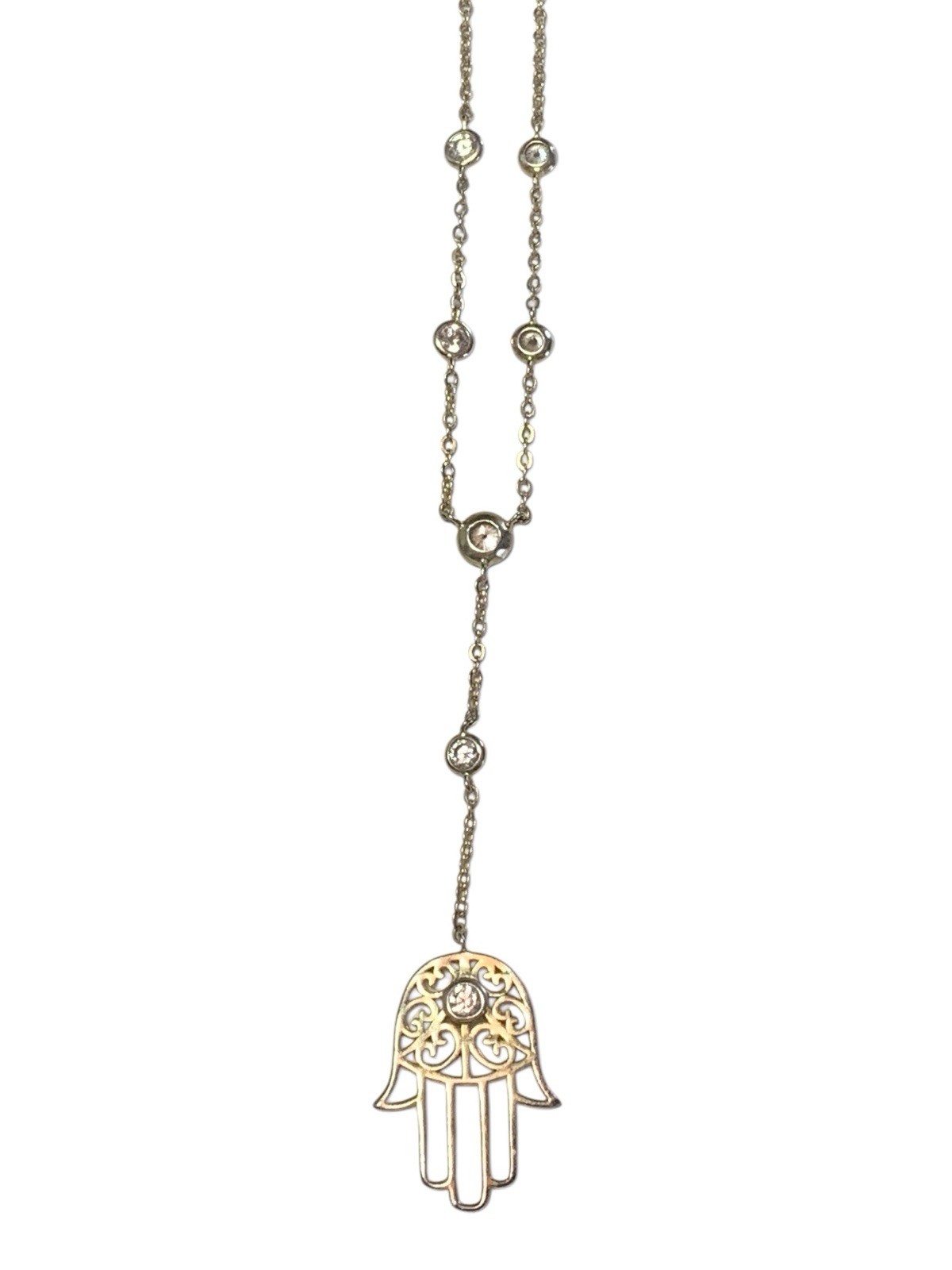 Unbranded Hamsa Hand Pendant Silver Toned Chain Gemstone Necklace