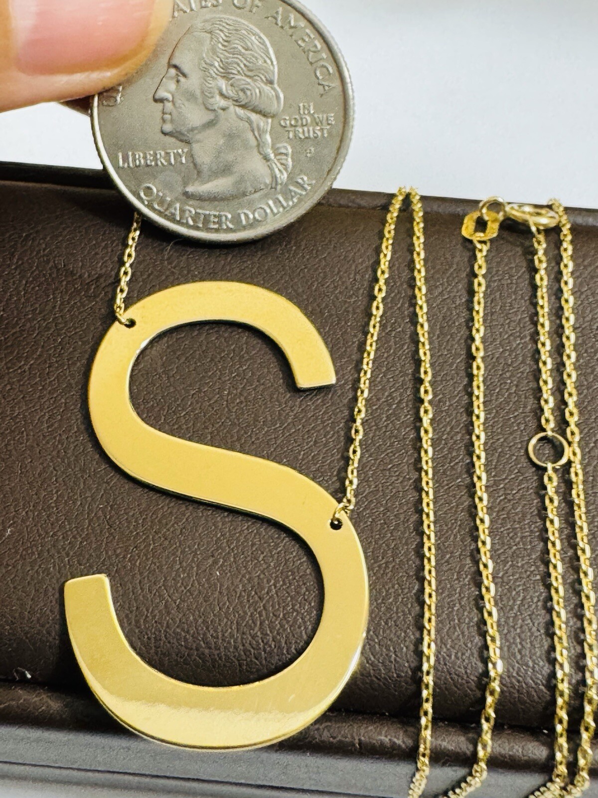 18K 750 Fine Pure Gold Letter S initial Necklace 16.5/17.5” Long 1mm 4.2g