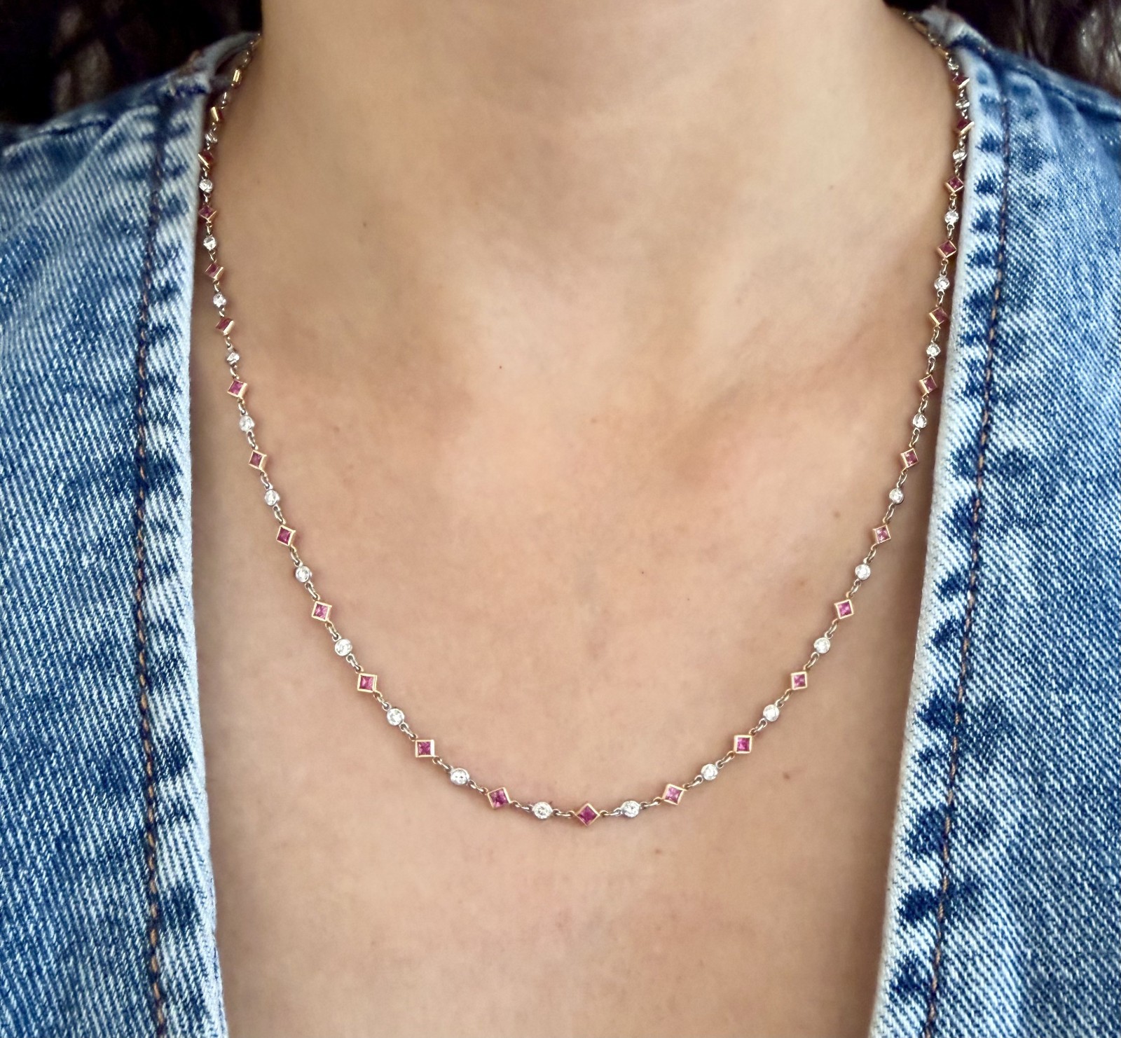 18K/Platinum Diamond & Pink Sapphire By the Yard Necklace 1.53/2.65CT
