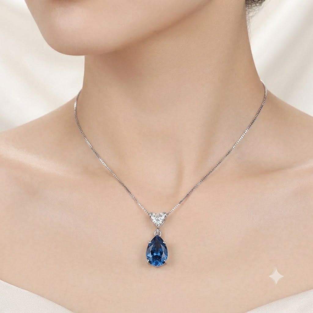 HUGE 22.75 Ct Certified Azure Blue Diamond Necklace-FREE Ship-FREE Diamond Studs
