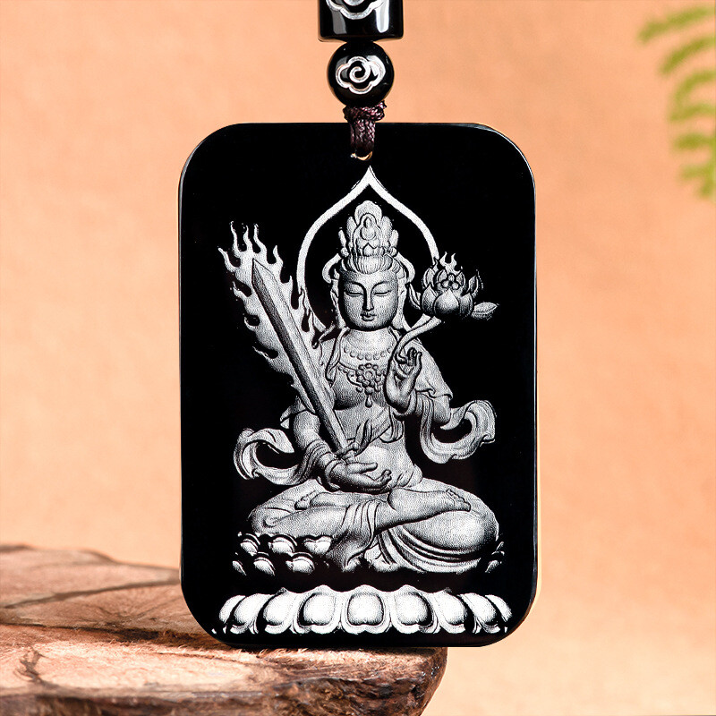 Natural Hotan Black Dark Jade Shadow Carving Zodiac Buddha Pendant Male Female