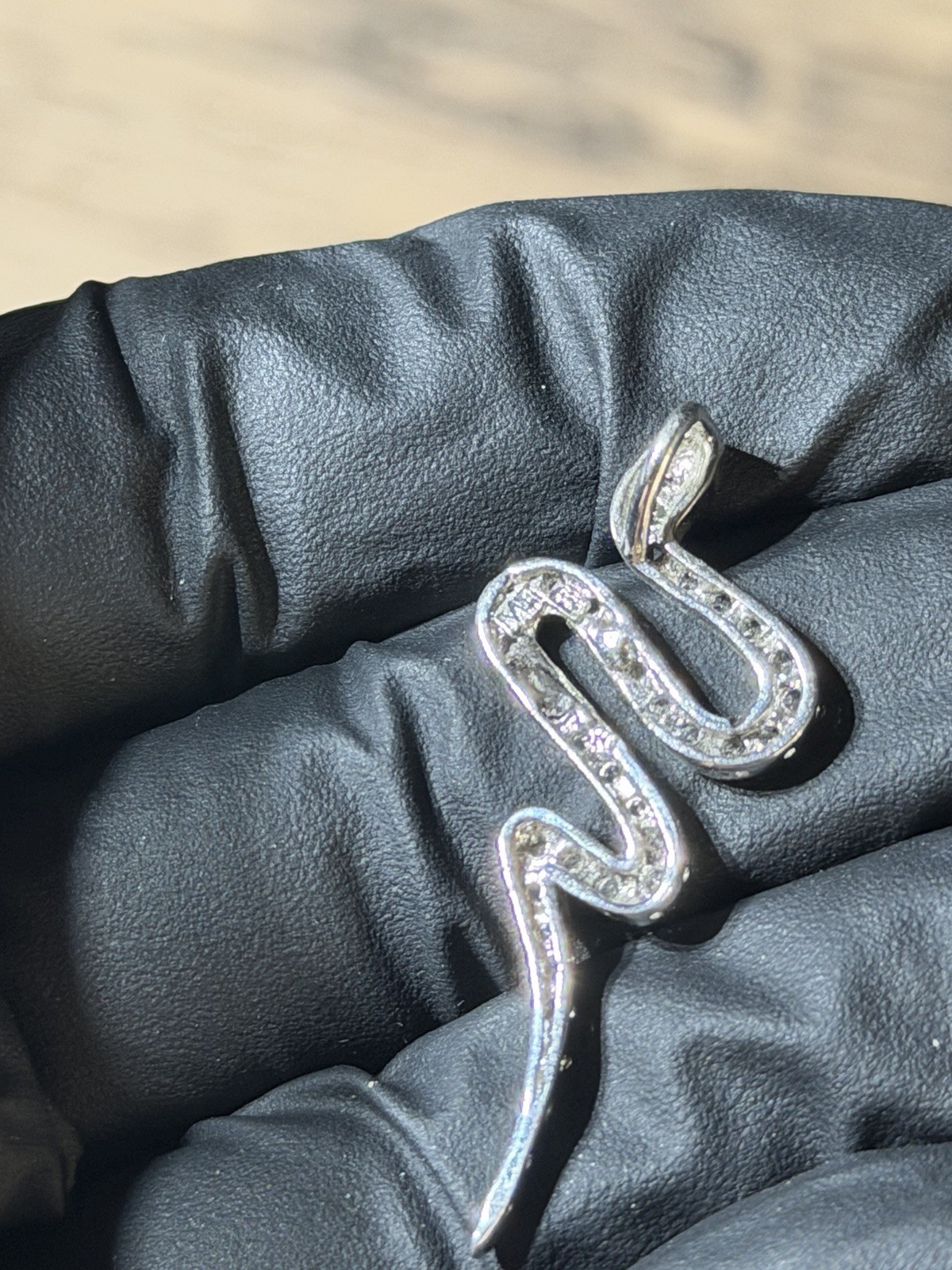 Sterling Silver Snake Pendant Pave CZ 3.2g Sparkling Serpent 925