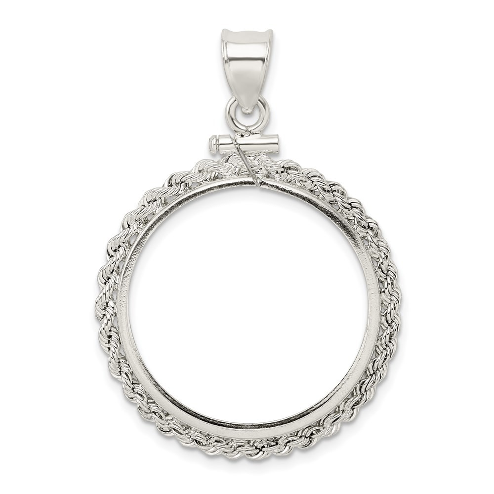 Sterling Silver Rope 26.4 x 1.8mm Susan B. Anthony Screw Top Coin Bezel Pendant