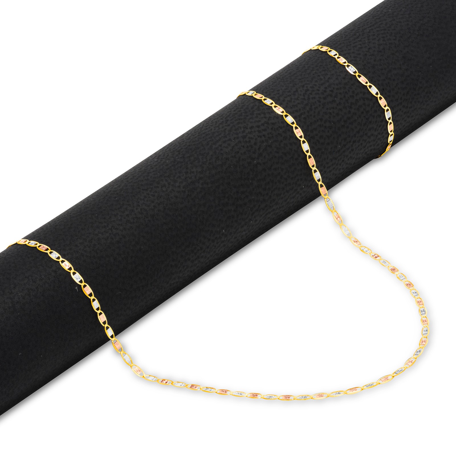 10K Solid Tri Yellow Rose White Gold 1.5mm Valentino Chain Womens Necklace 20″