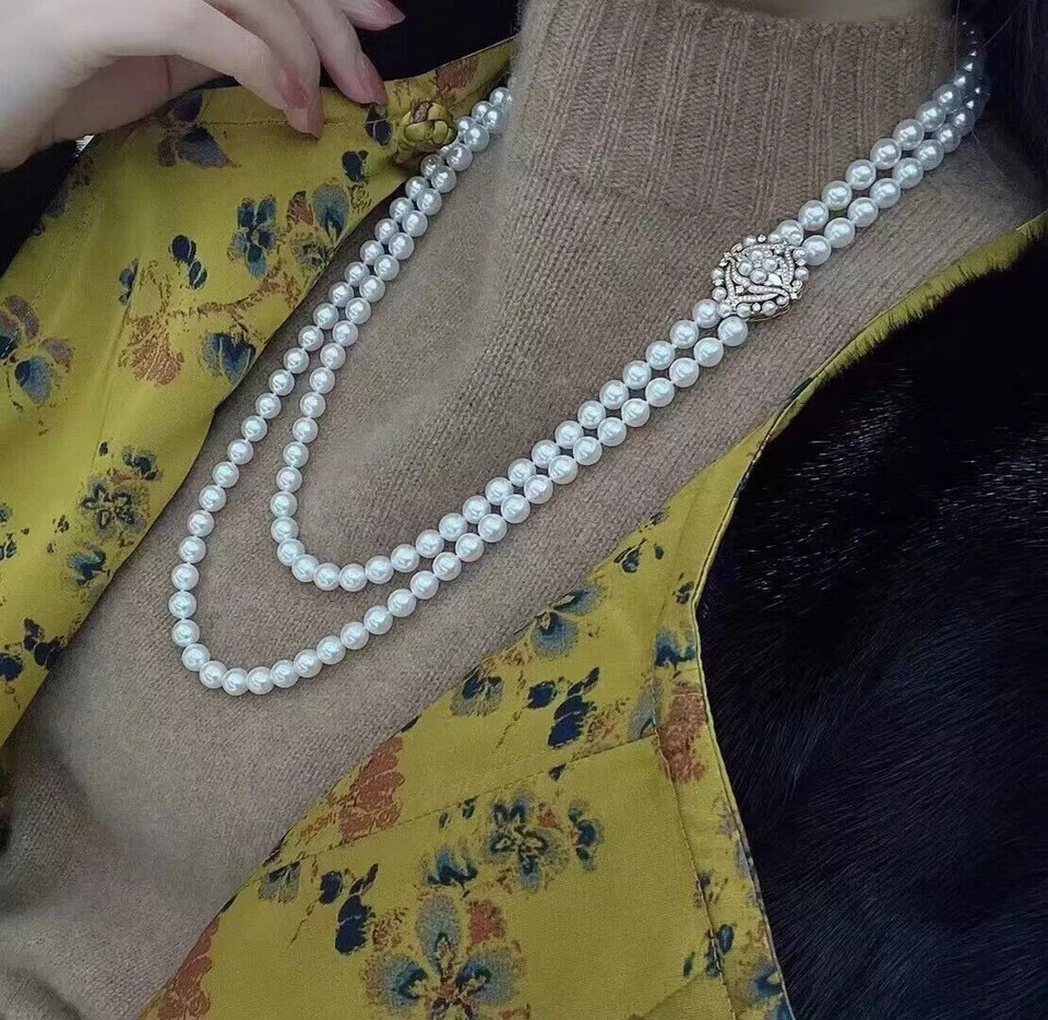 gorgeous two strands 8-9mm south sea whit pearl necklace 30″32″
