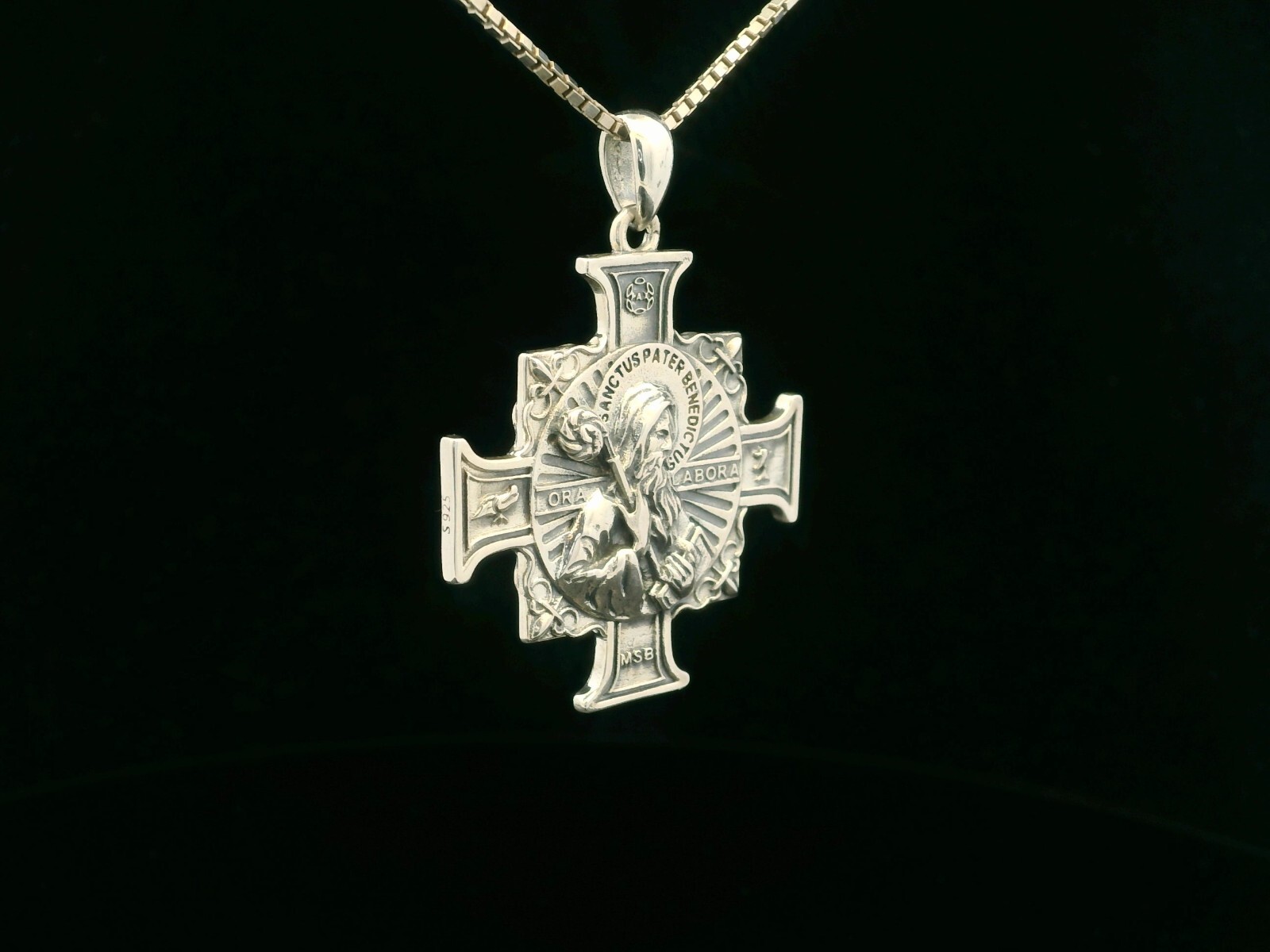 925 Sterling Silver Two-Sided Saint Benedict Necklace