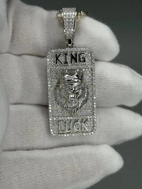 2.30Ct Round Cut Moissanite Custom Lion King Head Pendant 14K White Gold Plated