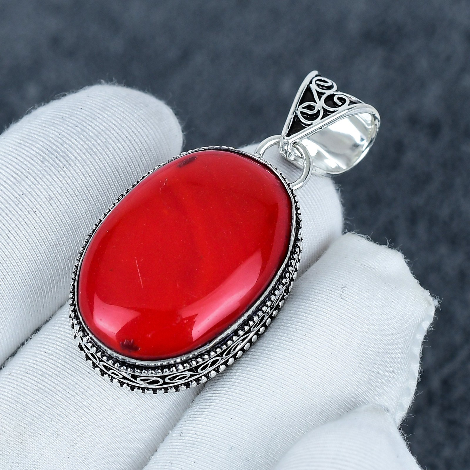 Red Coral Gemstone Pendant, 925 Sterling Silver Jewelry, Handmade Pendant Gift