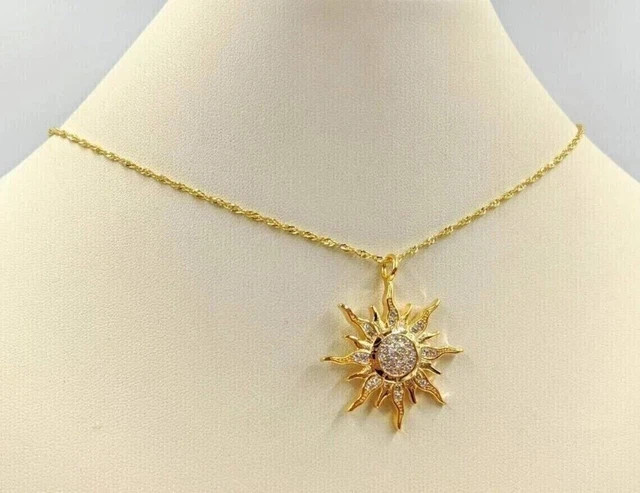 1.50 Ct Round Cut Real Moissanite Sun Pendant Necklace 14k Yellow Gold Plated