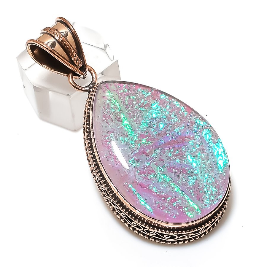 Pink Triplet Opal Gemstone Handmade Copper Jewelry Pendant 2.25″ n778
