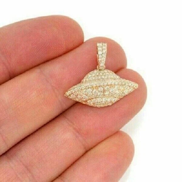2.20 CT Round Diamond UFO Spaceship Pendant 14K Yellow Gold Finish