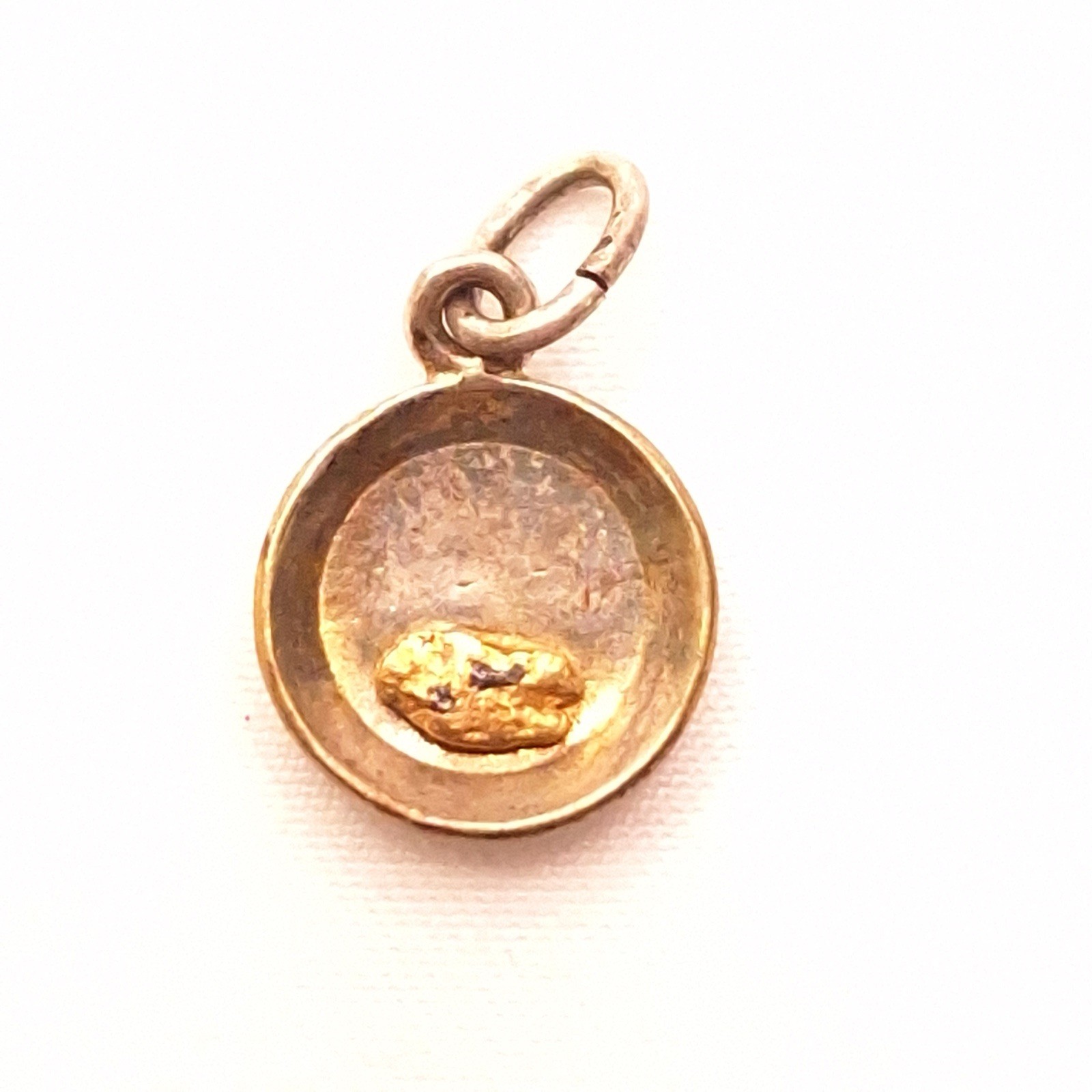 Rare Original Vintage Gold Pan SS w/ Genuine Gold Nugget (20-22K) Charm Pendant
