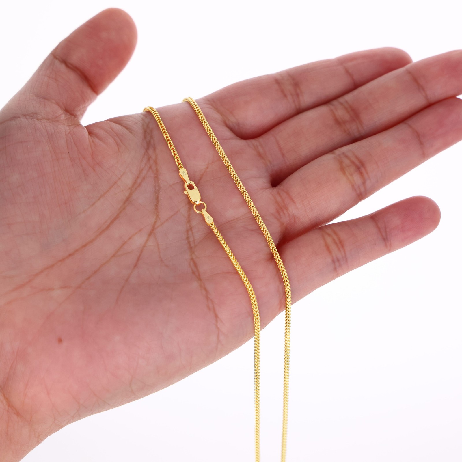 14K Yellow Gold Womens 1.5mm Franco Square Box Foxtail Wheat Necklace Chain 18″
