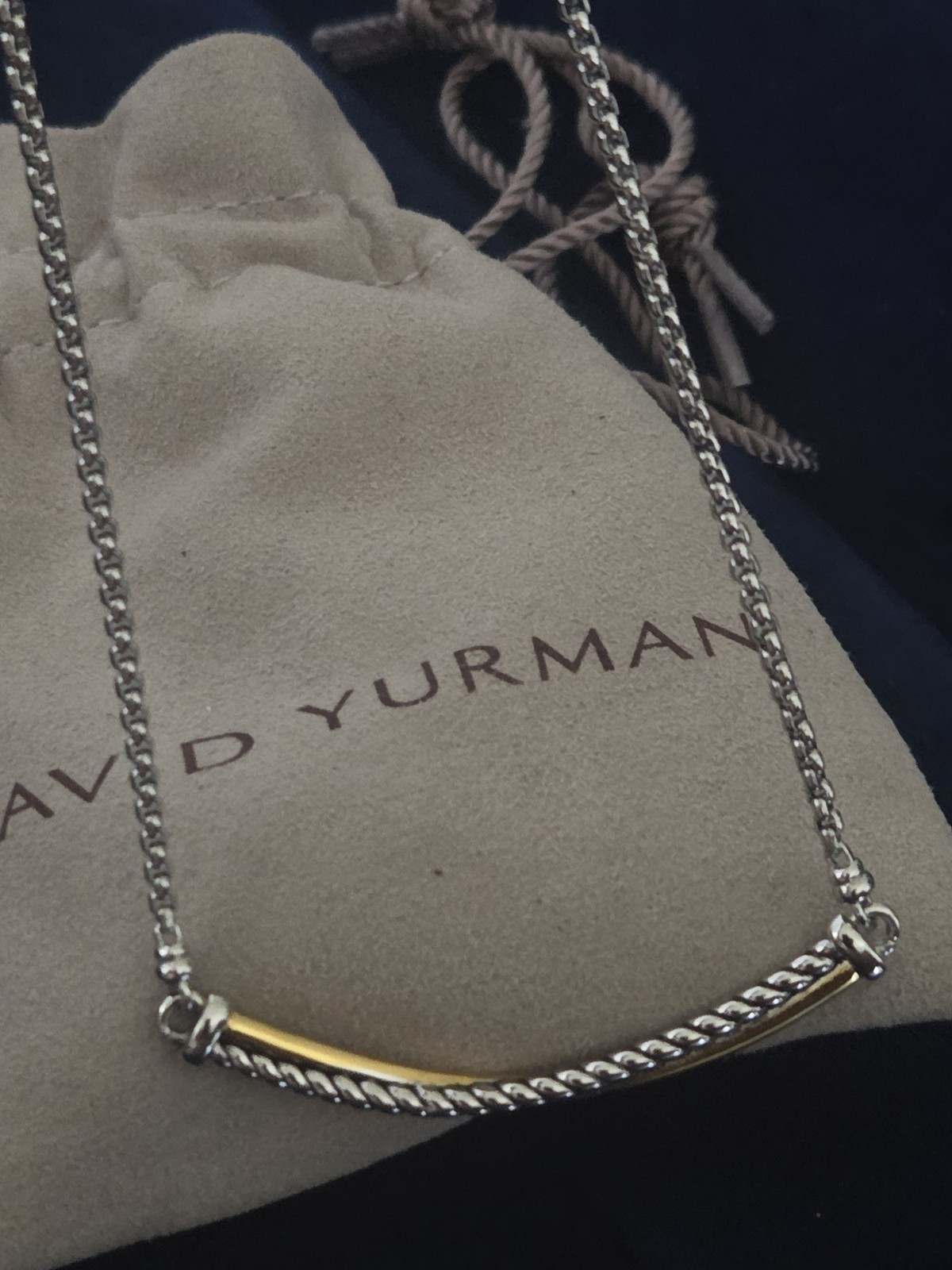 David Yurman Sterling 925 Silver Crossover Bar Necklace 22″ with 18K Gold