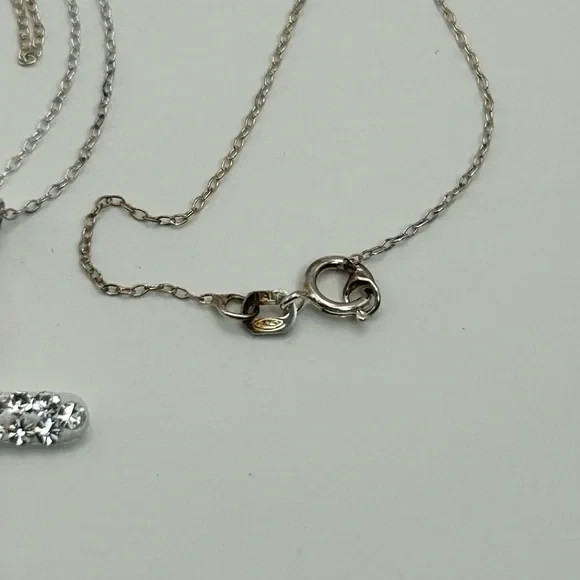 Sterling Silver Crystal Cross Necklace 17″ Stamped 925 Italy Dainty Unbranded