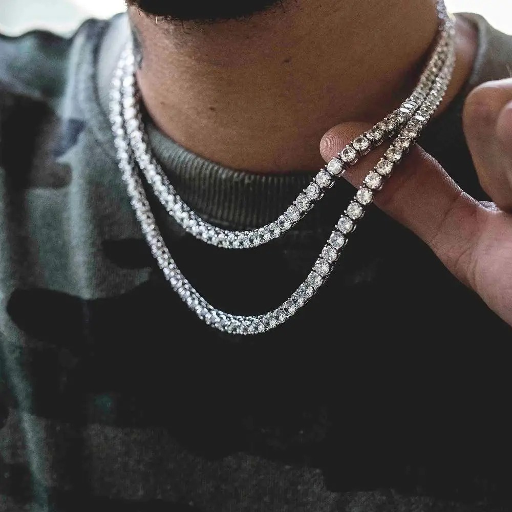 3-6.5mm Moissanite Tennis Necklace 925 Sterling Silver Hiphop Necklace Men Women