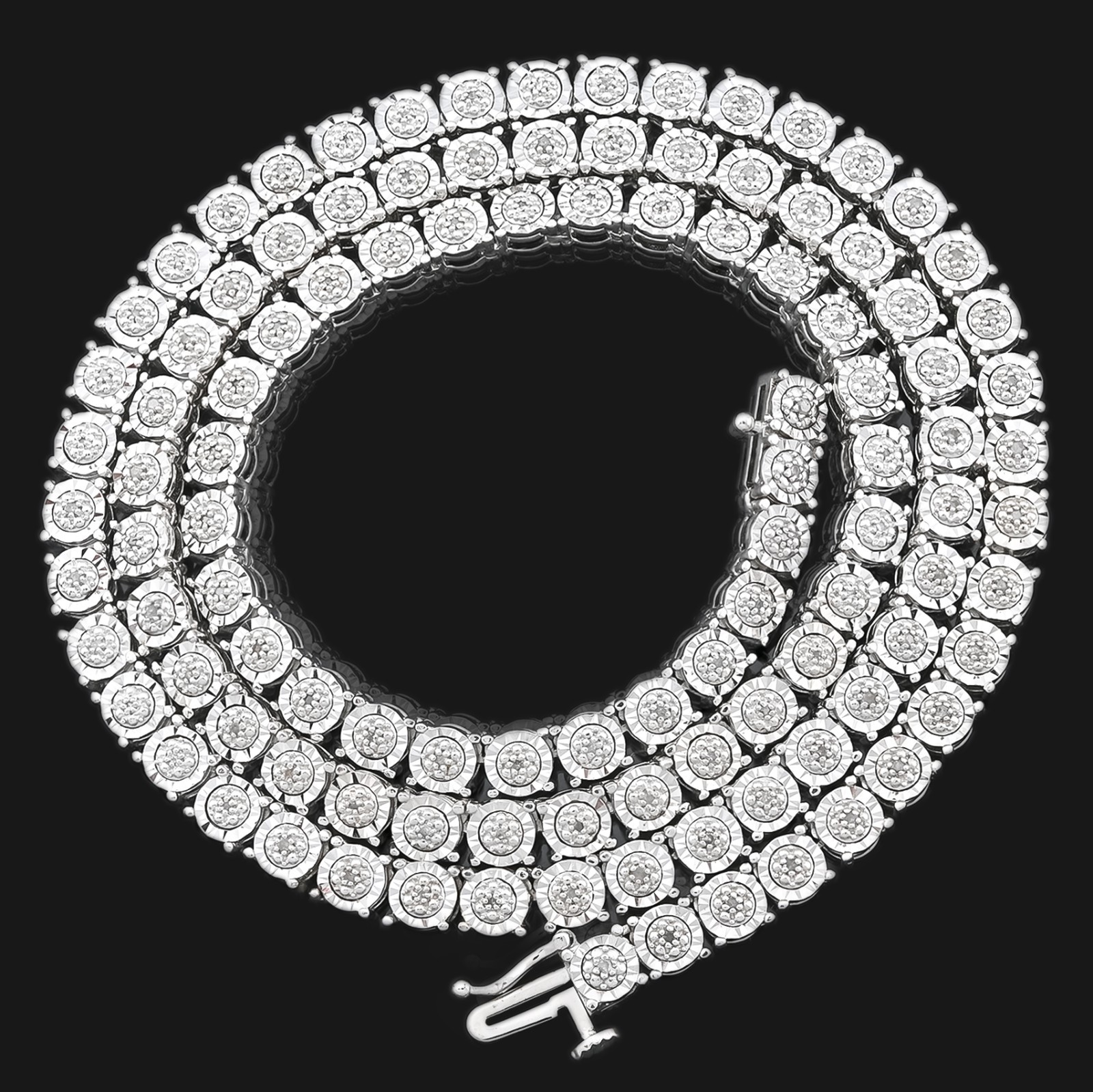 925 Silver 2.75CTW Illusion Setting 22 Inches Tennis Chain Necklace 35 grams
