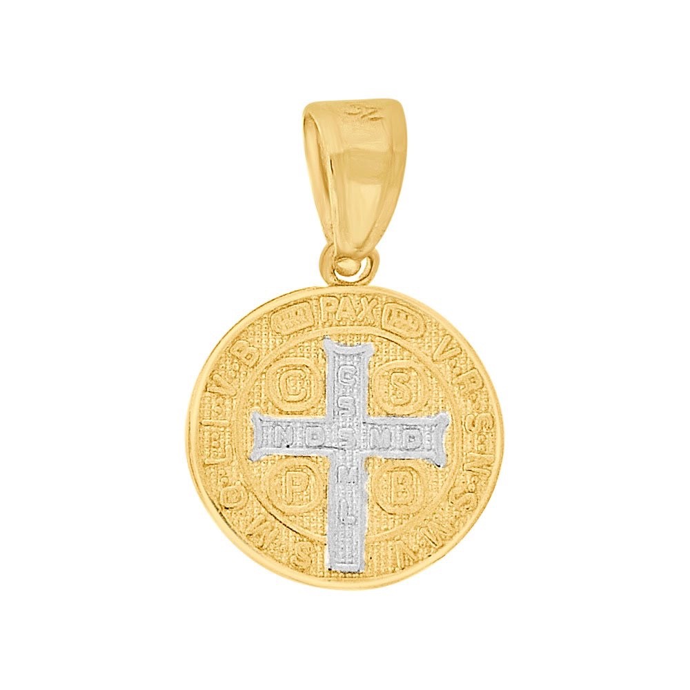 14K Solid 2 Tone Gold 10mm Saint Benedict Pendant – 14K Gold Pendant – PT741