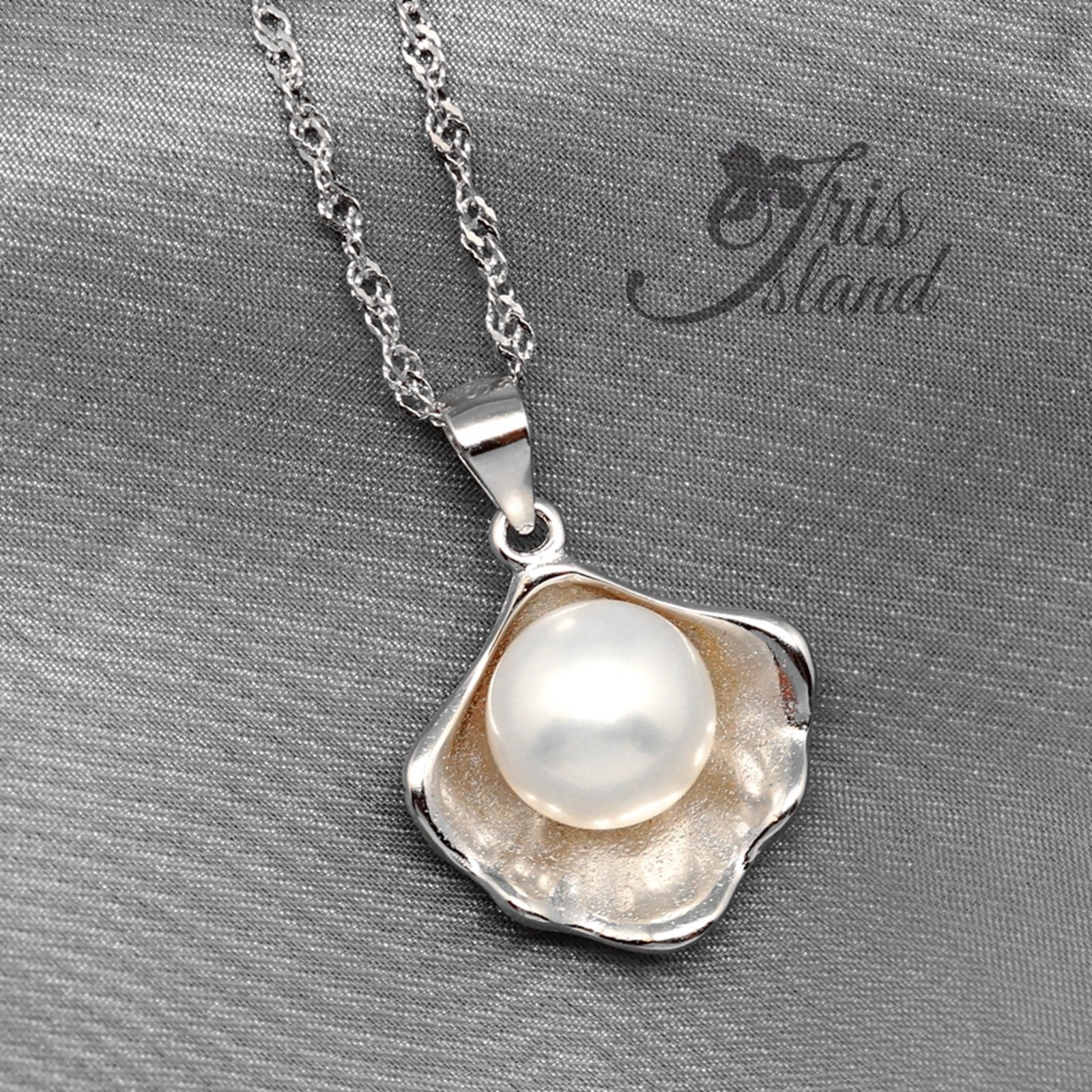 Women Sterling Silver Freshwater Pearl Pendant Necklace Chain Beach Shell 07472