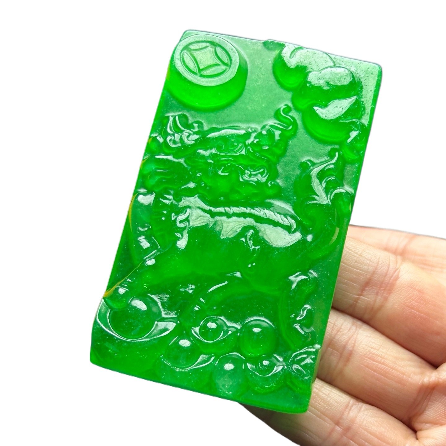 Nature Ice Green Burmese Jadeite Hand Carved Kylin Lucky Amulet Pendant Necklace