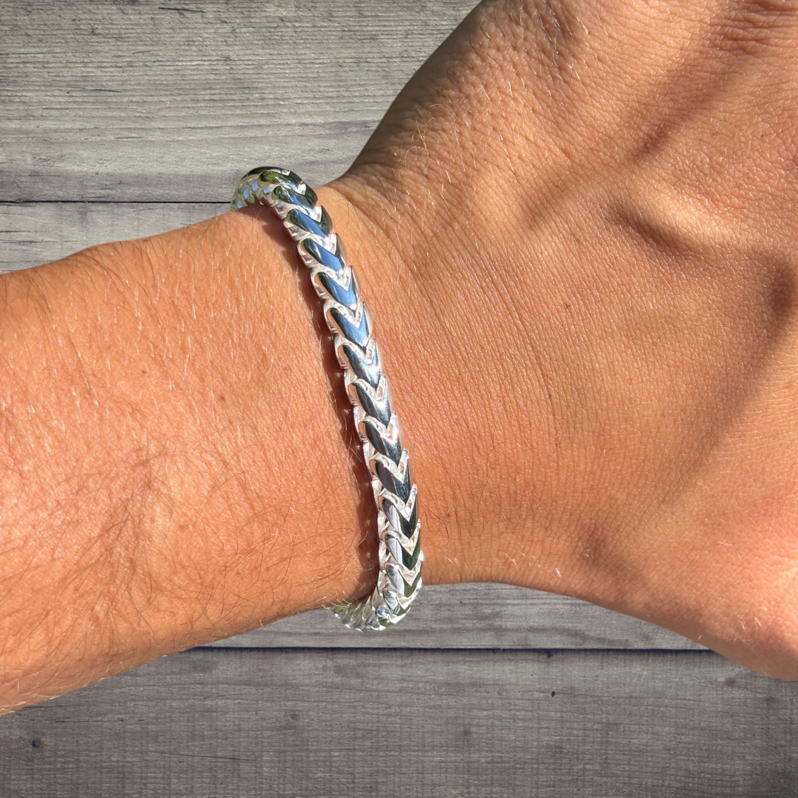 6mm Rounded Franco Link Bracelet – Real Solid 925 Sterling Silver MADE IN ITALY