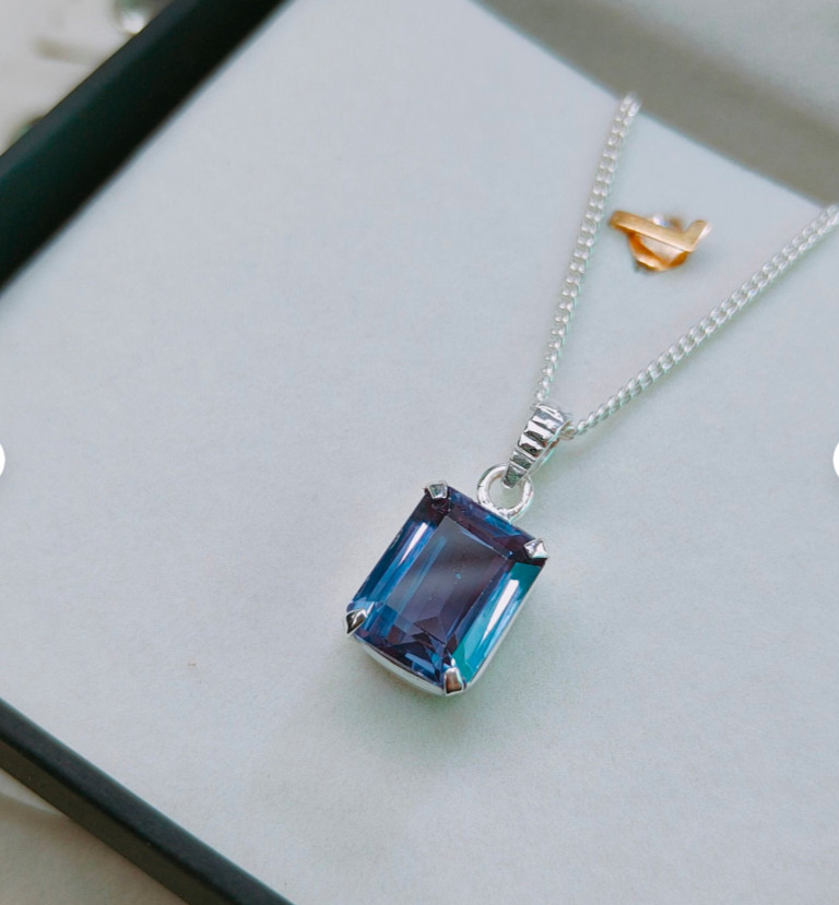 Natural Alexandrite 100% Color Change Gemstone Pendant 925 Sterling Silver